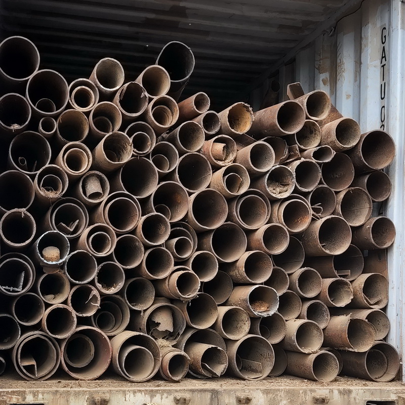 Industrial scrap pipes awaiting recycling process